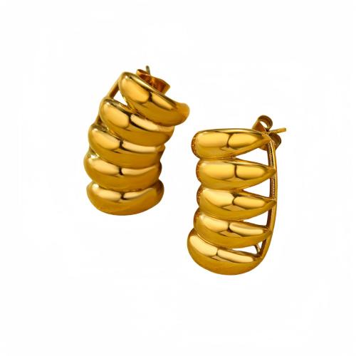 Stainless Steel Stud Earrings, 304 Stainless Steel, 18K gold plated, fashion jewelry & for woman & hollow, Sold By Pair
