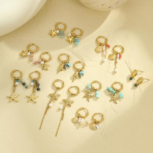 Stainless Steel Drop Earring, 304 Stainless Steel, with Natural Stone, 18K gold plated, fashion jewelry & different styles for choice & for woman, Sold By PC