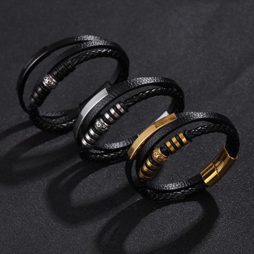 304 Stainless Steel Bracelet, with PU Leather, plated, multilayer & different size for choice & for man, more colors for choice, Sold By PC