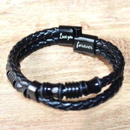 304 Stainless Steel Bracelet, with PU Leather, handmade, Double Layer & different size for choice & for man, black, Sold By PC