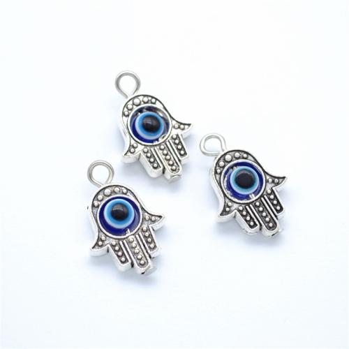 Pendentifs mauvais oeil, alliage de zinc, Main de Fatma, Plaqué de couleur d'argent, DIY & émail, 21x17mm, Trou:Environ 1mm, Vendu par PC