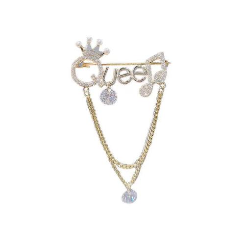 Tibetan Style Brooch, Alphabet Letter, plated, for woman & with rhinestone, more colors for choice, 67x34mm, Sold By PC