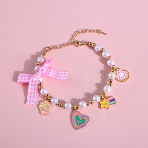 Plastic Pearl Pet Necklace, with Cloth & Tibetan Style, plated, different size for choice & enamel, more colors for choice, Sold By PC