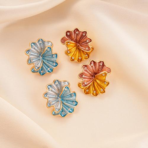 Boucle d'oreille dormeuse en alliage de zinc, Placage de couleur d'or, bijoux de mode & émail & avec strass, plus de couleurs à choisir, Vendu par paire