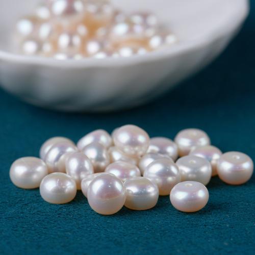 Perles nacres de culture d'eau douce demi percées , perle d'eau douce cultivée, Plat rond, DIY & semi-foré, blanc, 5-6MM, 160PC/sac, Vendu par sac