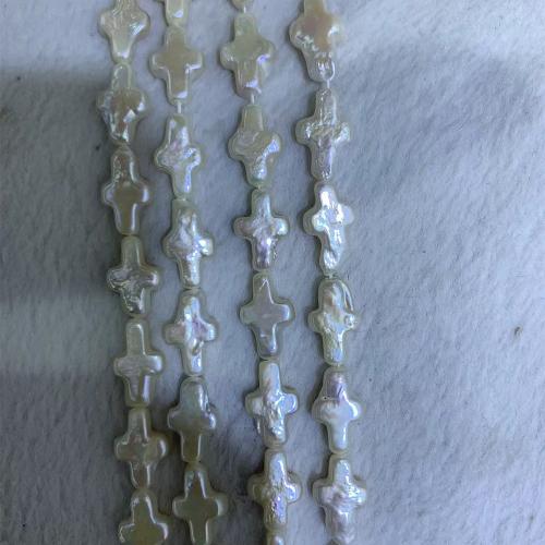 Naturel d'eau douce perles, perle d'eau douce cultivée, croix, DIY, blanc, 10x15mm, Vendu par brin