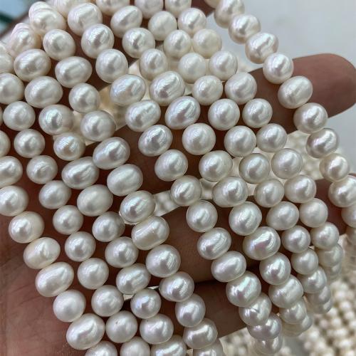 Perles nacres pommes de terre de culture d'eau douce, perle d'eau douce cultivée, pomme de terre, DIY, blanc, 7-8MM, 54PC/brin, Vendu par 36.5 cm brin