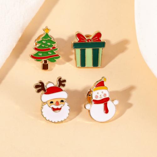 Christmas Brooches, Tibetan Style, Christmas Design & Unisex & different styles for choice & enamel, golden, Sold By PC