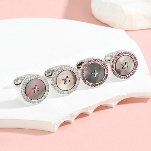 Cufflinks, Brass, with Acrylic, Round, plated, fashion jewelry & for man & with rhinestone, more colors for choice, Sold By Pair