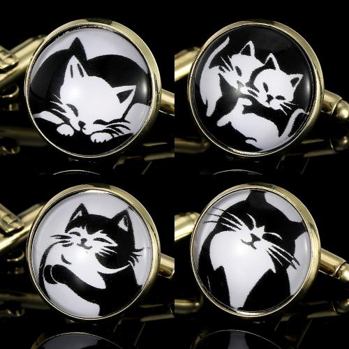 Cufflinks, Tibetan Style, Round, epoxy gel, fashion jewelry & different designs for choice & for woman, golden, Sold By Pair