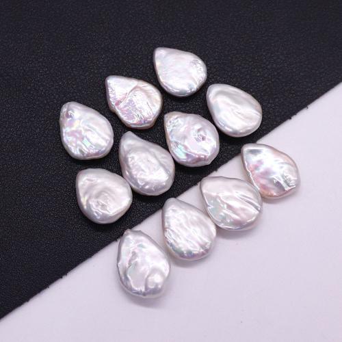 Perles nacres sans trou de culture d'eau douce, perle d'eau douce cultivée, larme, DIY & aucun trou, blanc, 14x20mm, Vendu par PC