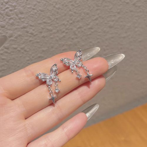 Cubic Zirconia Micro Pave Brass Earring, Butterfly, plated, fashion jewelry & micro pave cubic zirconia, more colors for choice, nickel, lead & cadmium free, 15.70x23.20mm, Sold By Pair