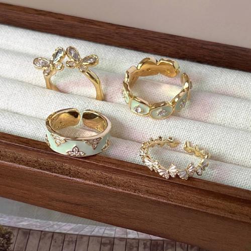 Brass Finger Ring, plated, fashion jewelry & enamel & with rhinestone, more colors for choice, nickel, lead & cadmium free, 16x14x4mm, Sold By Pair
