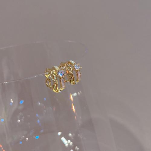 Brass Earring Cuff, plated, fashion jewelry & with rhinestone, golden, nickel, lead & cadmium free, 16.30x16.10mm, Sold By Pair