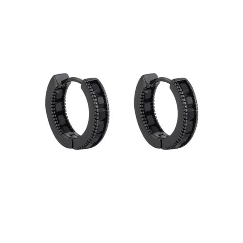 Brass Huggie Hoop Earring, plated, fashion jewelry & micro pave cubic zirconia, black, nickel, lead & cadmium free, 17.80x16.80mm, Sold By Pair