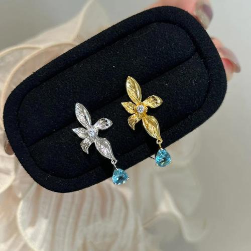 Brass Drop Earring, Flower, plated, fashion jewelry & with rhinestone, more colors for choice, nickel, lead & cadmium free, 13x31.70mm, Sold By Pair