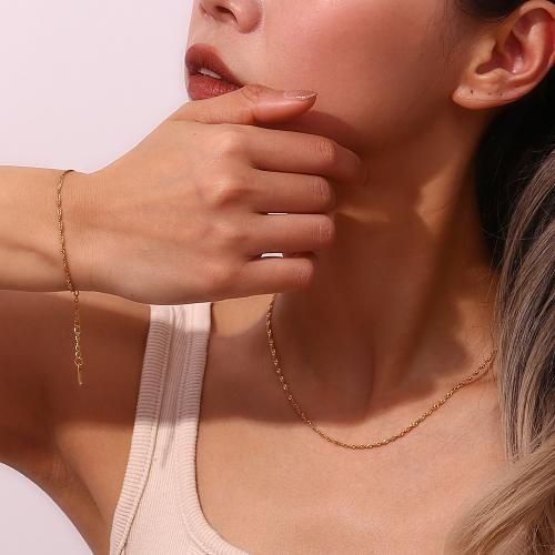Fashion Stainless Steel Jewelry Sets, 304 Stainless Steel, 18K gold plated, wave chain & different styles for choice & for woman, Sold By PC