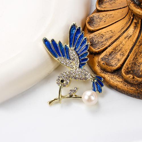 Freshwater Pearl Brooch, with Tibetan Style, gold color plated, fashion jewelry & enamel & with rhinestone, more colors for choice, 22.10x14.43x47.64mm, Sold By PC