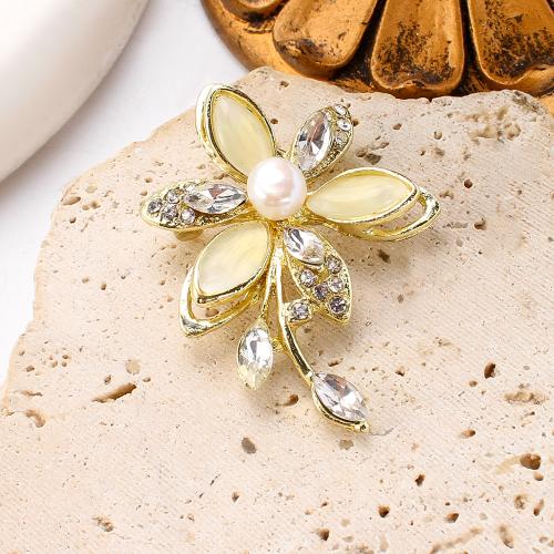 Freshwater Pearl Brooch, Tibetan Style, with Freshwater Pearl, gold color plated, fashion jewelry & with rhinestone, more colors for choice, 36.83x11.84x50.13mm, Sold By PC