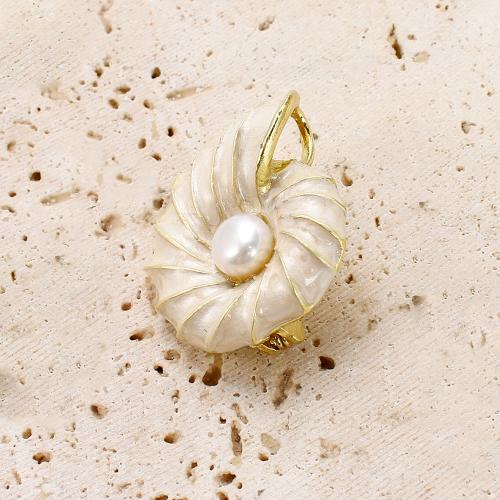 Broche perle d'eau douce, alliage de zinc, avec perle d'eau douce cultivée, Placage de couleur d'or, bijoux de mode & émail, plus de couleurs à choisir, 24.66x11.59x30.65mm, Vendu par PC