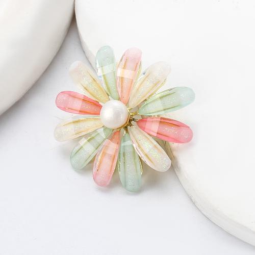 Broche perle d'eau douce, alliage de zinc, avec perle d'eau douce cultivée & résine, Placage de couleur d'or, bijoux de mode, plus de couleurs à choisir, 41.30x13.82x38.73mm, Vendu par PC