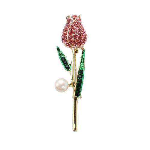 Broche perle d'eau douce, alliage de zinc, avec perle d'eau douce cultivée, Placage de couleur d'or, bijoux de mode & avec strass, plus de couleurs à choisir, 16.73x12.04x68.47mm, Vendu par PC