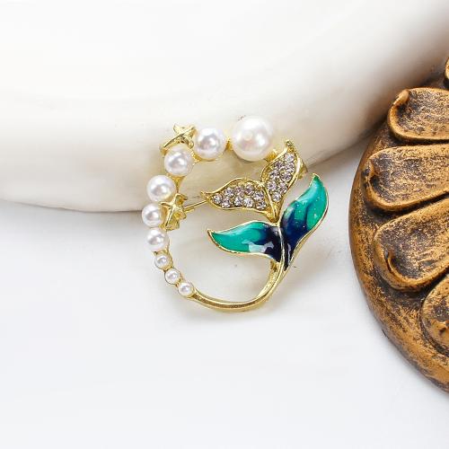 Broche perle d'eau douce, alliage de zinc, avec perle d'eau douce cultivée, Placage de couleur d'or, bijoux de mode & émail & avec strass, plus de couleurs à choisir, 31.19x11.32x32.96mm, Vendu par PC