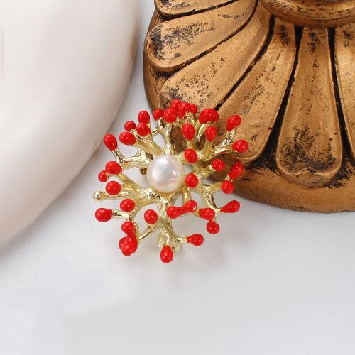 Freshwater Pearl Brooch, Tibetan Style, with Freshwater Pearl, gold color plated, fashion jewelry & enamel, more colors for choice, 35.01x9.24x46.58mm, Sold By PC