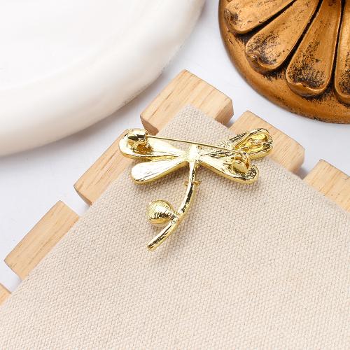 Freshwater Pearl Brooch, Tibetan Style, with Freshwater Pearl, Dragonfly, gold color plated, fashion jewelry & enamel & with rhinestone, more colors for choice, 40.13x9.31x33.35mm, Sold By PC