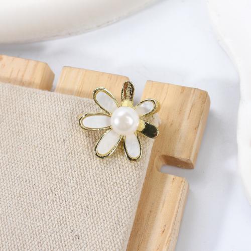 Freshwater Pearl Brooch, Tibetan Style, with White Shell & Freshwater Pearl, gold color plated, fashion jewelry, more colors for choice, 22.28x11.22x21.22mm, Sold By PC