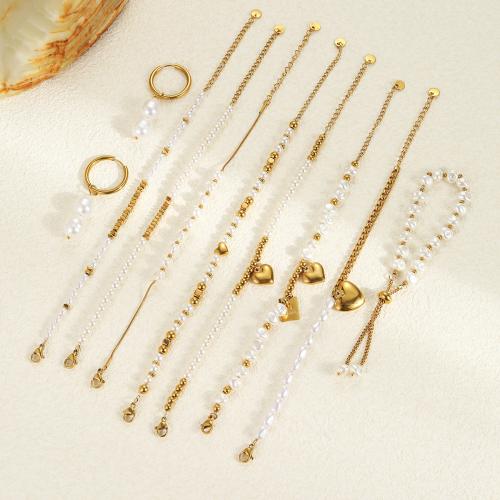Fashion Stainless Steel Jewelry Sets, 304 Stainless Steel, with Plastic Pearl, 18K gold plated, fashion jewelry & different styles for choice & for woman, Sold By PC