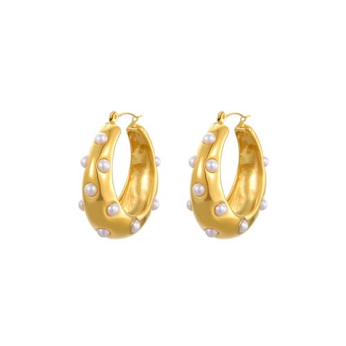Stainless Steel Lever Back Earring, 304 Stainless Steel, with Plastic Pearl, 18K gold plated, fashion jewelry & different materials for choice & for woman, Sold By Pair