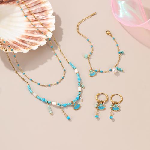 Fashion Stainless Steel Jewelry Sets, 304 Stainless Steel, with Resin, 18K gold plated, different styles for choice & for woman & enamel, Sold By PC
