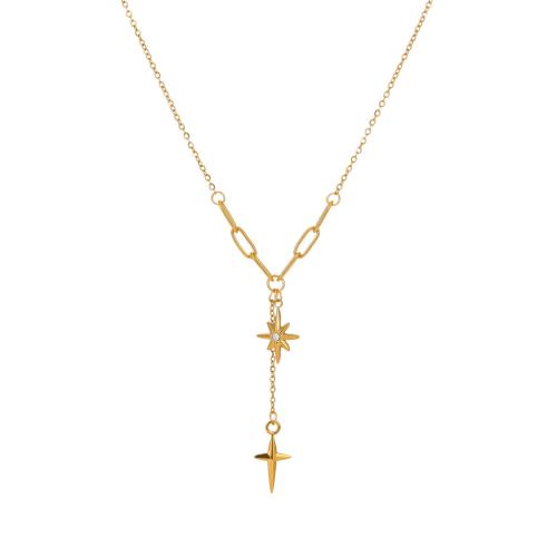 Stainless Steel Jewelry Necklace, 304 Stainless Steel, 18K gold plated, fashion jewelry & for woman & with rhinestone, Sold By PC