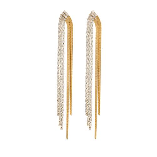 Fashion Fringe Earrings, 304 Stainless Steel, 18K gold plated, fashion jewelry & micro pave cubic zirconia & for woman, Sold By Pair