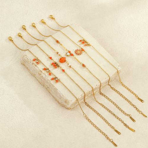 Stainless Steel Jewelry Bracelet, 304 Stainless Steel, with Resin & Plastic Pearl, 18K gold plated, fashion jewelry & different styles for choice & for woman, Sold By PC