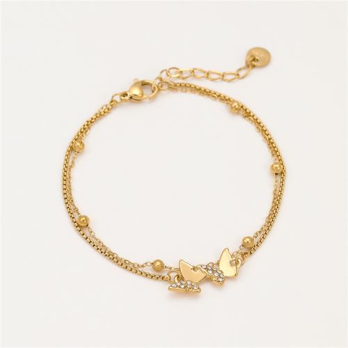 Stainless Steel Jewelry Bracelet, 304 Stainless Steel, plated, Double Layer & micro pave cubic zirconia & for woman, more colors for choice, Sold By PC