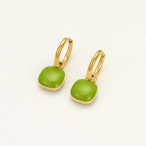 Stainless Steel Drop Earring, 304 Stainless Steel, Square, 18K gold plated, fashion jewelry & for woman & enamel, more colors for choice, Sold By Pair