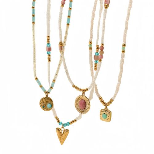Fashion Necklace Jewelry, 304 Stainless Steel, with Rhodochrosite & Crystal, 18K gold plated, fashion jewelry & different styles for choice & for woman, multi-colored, Sold By PC
