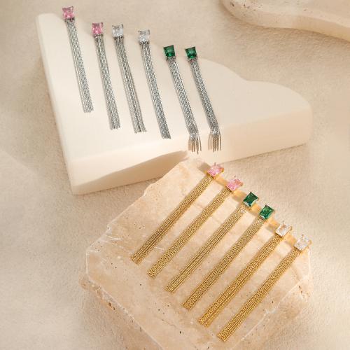 Fringe pendientes de la manera, acero inoxidable 304, chapado, Joyería & para mujer & con diamantes de imitación, más colores para la opción, Vendido por Par