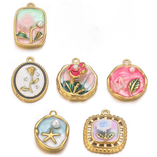 Edelstahl Schmuck Anhänger, 304 Edelstahl, mit Kunststoff Perlen, goldfarben plattiert, DIY & verschiedene Stile für Wahl & Emaille, 3PCs/Tasche, verkauft von Tasche