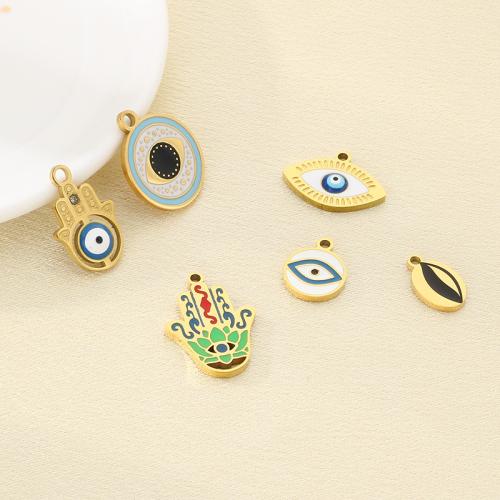 Evil Eye Pendants, 304 Stainless Steel, with Resin, gold color plated, DIY & enamel, golden, 10PCs/Bag, Sold By Bag