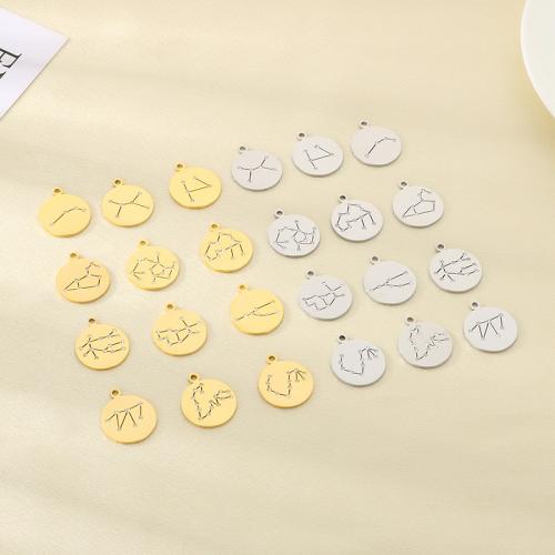 Stainless Steel Constellation Pendant, 304 Stainless Steel, 12 Signs of the Zodiac, plated, DIY & with rhinestone, more colors for choice, 10PCs/Bag, Sold By Bag