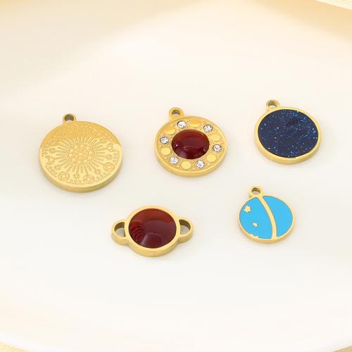Stainless Steel Pendants, 304 Stainless Steel, with Crystal, gold color plated, DIY & enamel & with rhinestone, golden, 10PCs/Bag, Sold By Bag