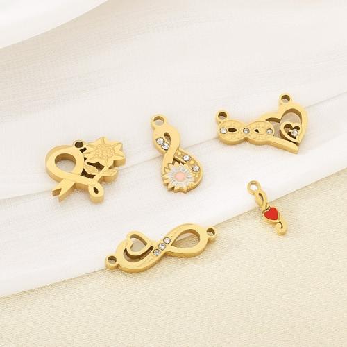 Bijoux pendentifs en acier inoxydable , Acier inoxydable 304, Placage de couleur d'or, DIY & émail & avec strass, doré, 10PC/sac, Vendu par sac