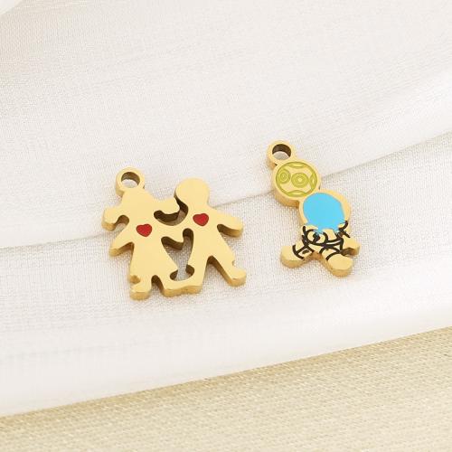Bijoux pendentifs en acier inoxydable , Acier inoxydable 304, Placage de couleur d'or, DIY & émail, doré, 10PC/sac, Vendu par sac