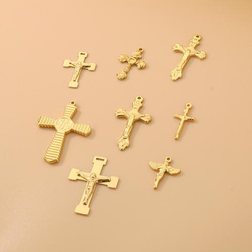 Stainless Steel Cross Pendants, 304 Stainless Steel, plated, DIY, golden, 10PCs/Bag, Sold By Bag