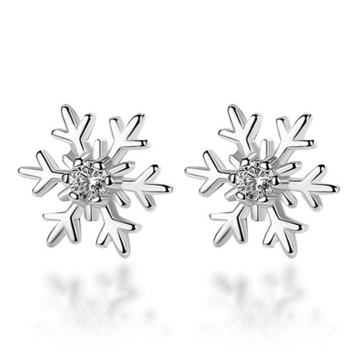 Tibetan Style Stud Earring, Snowflake, plated, Christmas Design & different styles for choice & for woman & with rhinestone, 10mm, Sold By Pair