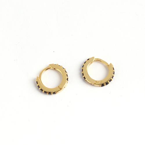 925 Sterling Silver Huggie Hoop Earring, for woman & with rhinestone, more colors for choice, Inner Diameter:Approx 7mm, Sold By Pair
