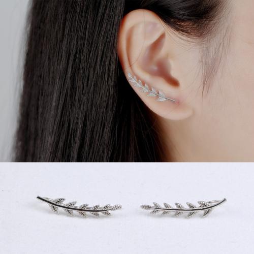 925 Sterling Silver Stud Earring, Leaf, fashion jewelry & for woman, more colors for choice, 30mm, Sold By Pair
